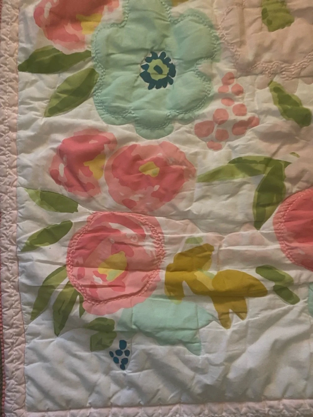 Cloud Island Floral Fields Pink Quilted Crib Comforter Watercolor Bloom 40x31